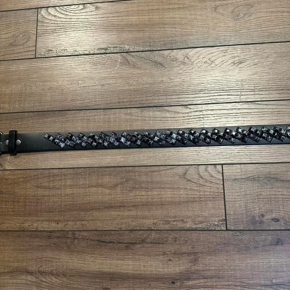 Black and white studded leather belt‎ goth scene emo style size 36